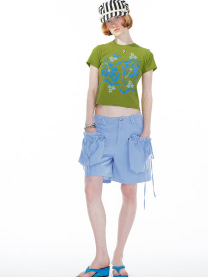 Floral Print Pixel Art Tee In Apple Green