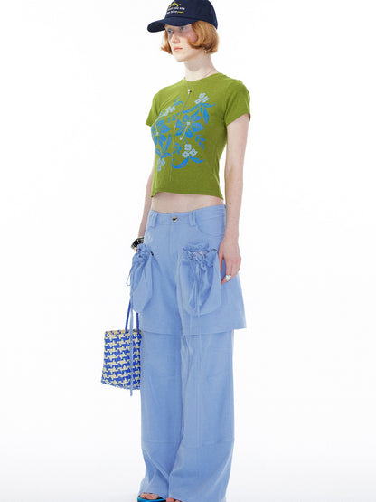 Floral Print Pixel Art Tee In Apple Green