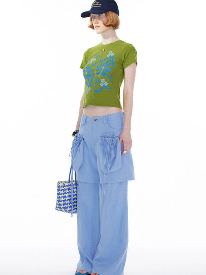 Floral Print Pixel Art Tee In Apple Green