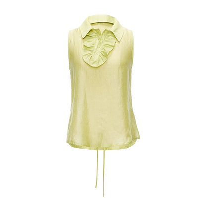 YOSHUYUKI_Fruit_Green_Lace_Trim_Asymmetrical_Placket_H_Line_Women&