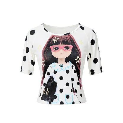 YOSHUYUKI_Girlish_Diamond_Print_Raglan_Round_Neck_Women&