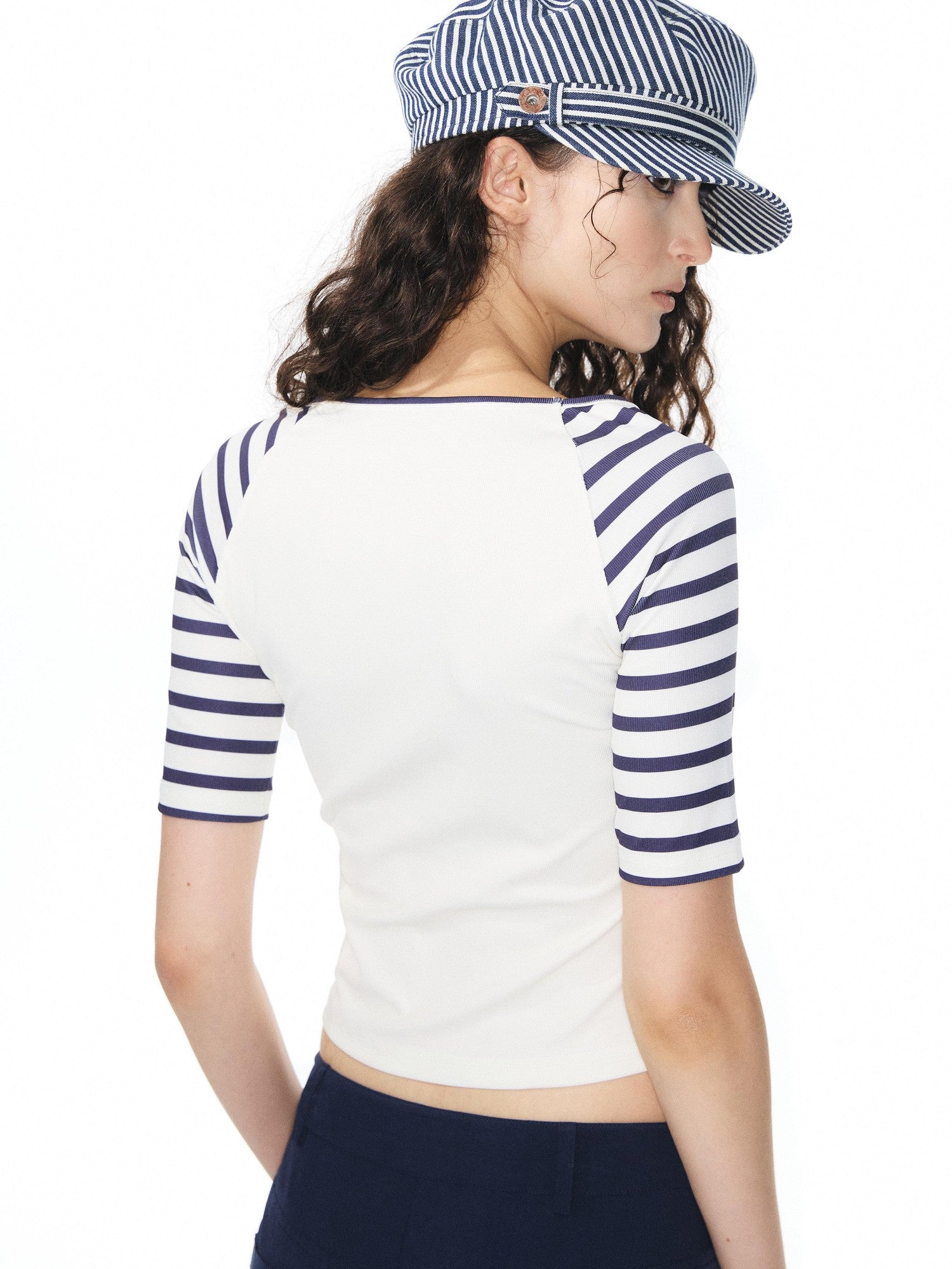 YOSHUYUKI Girlish Diamond Print Raglan Round Neck Women&