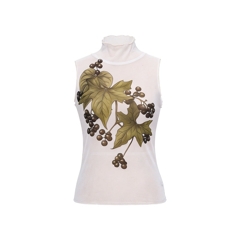 YOSHUYUKI_Grape_Botanical_Floral_Print_High_Neck_H_Silhouette_Women&