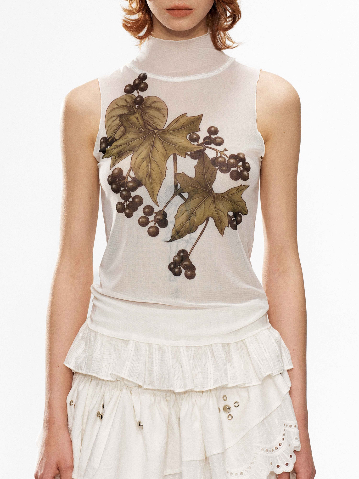 YOSHUYUKI_Grape_Botanical_Floral_Print_High_Neck_H_Silhouette_Women&