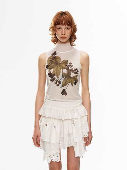 YOSHUYUKI Grape Botanical Floral Print High Neck H Silhouette Women&