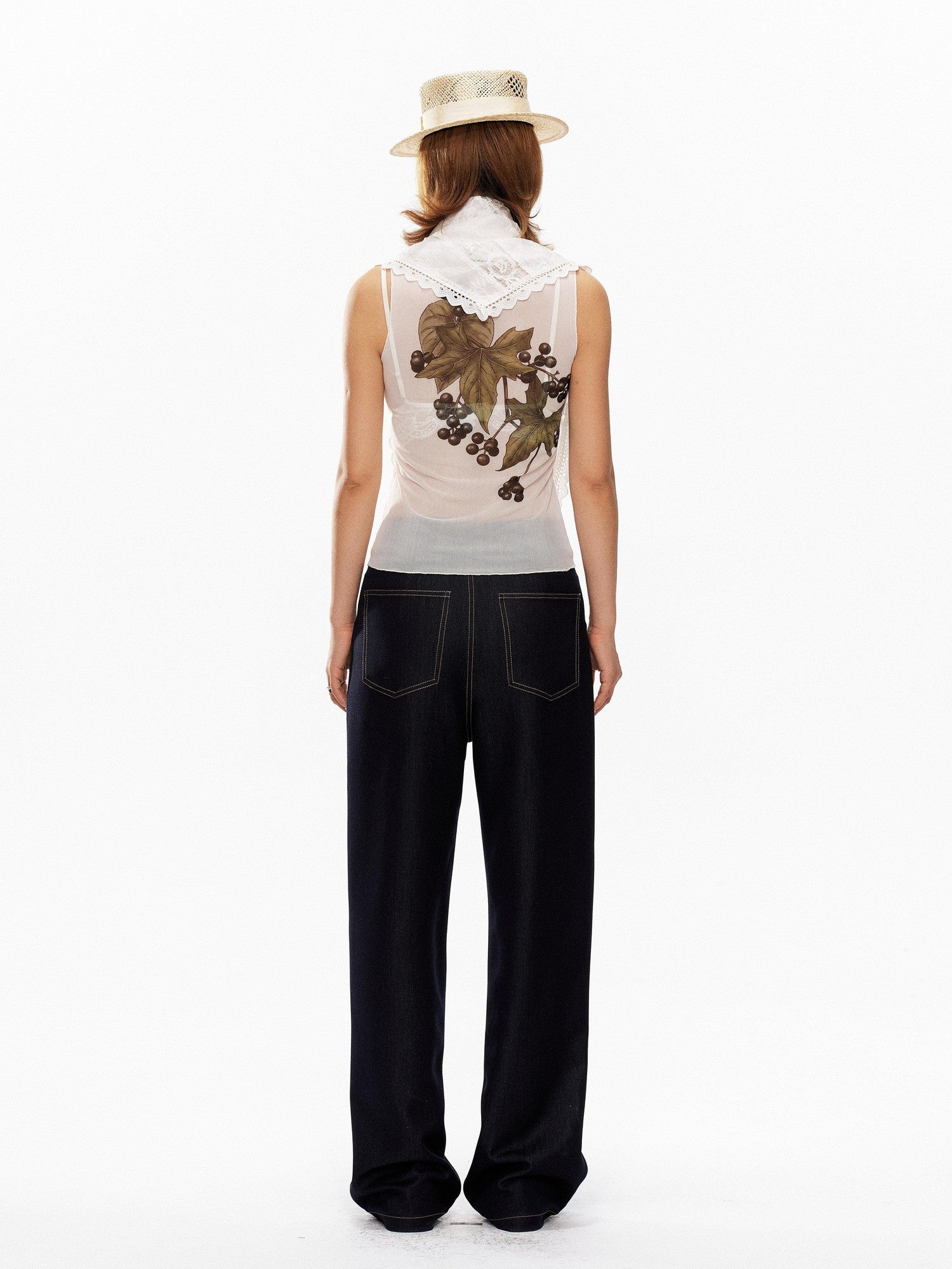 YOSHUYUKI Grape Botanical Floral Print High Neck H Silhouette Women&