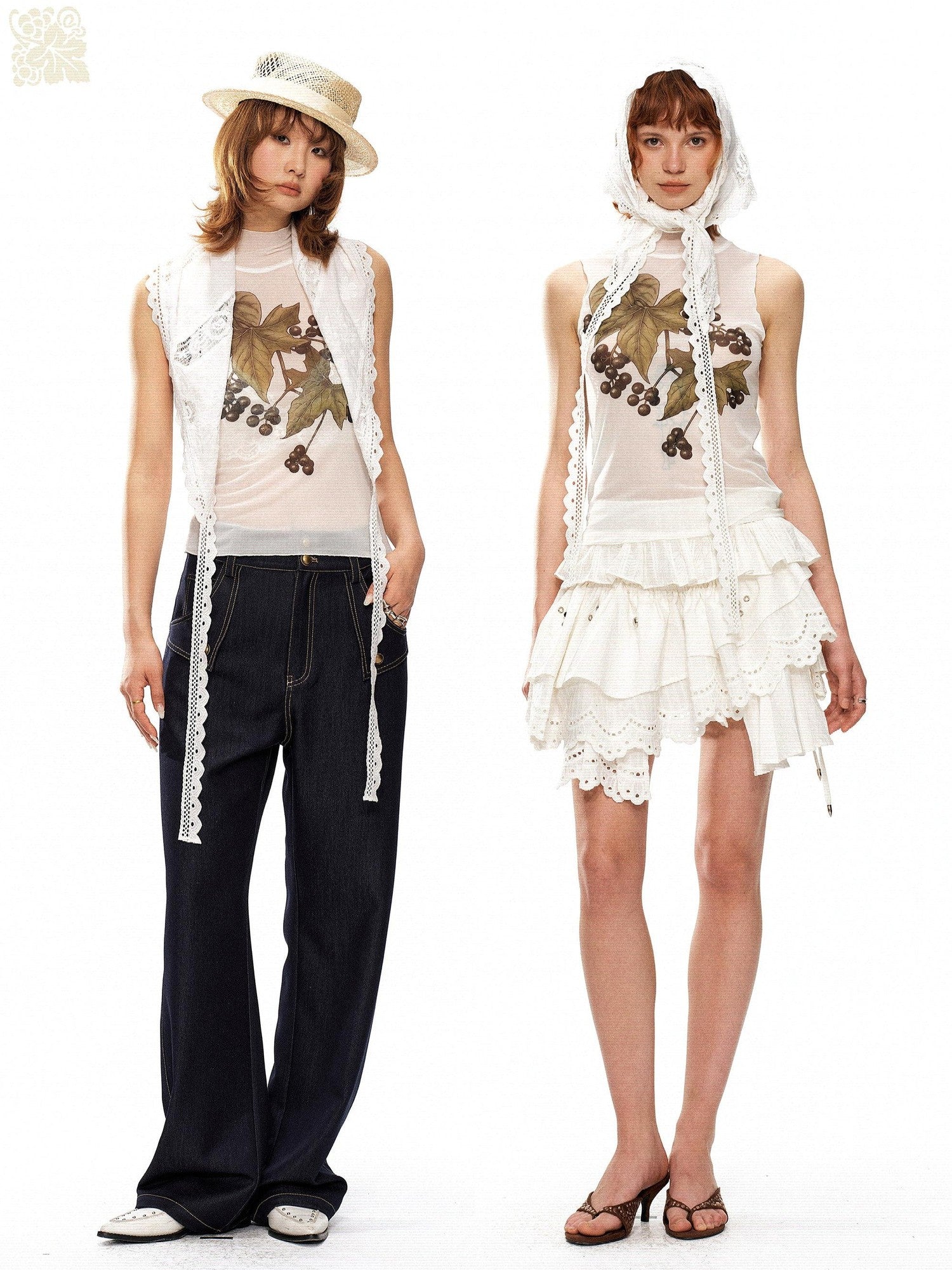 YOSHUYUKI Grape Botanical Floral Print High Neck H Silhouette Women&