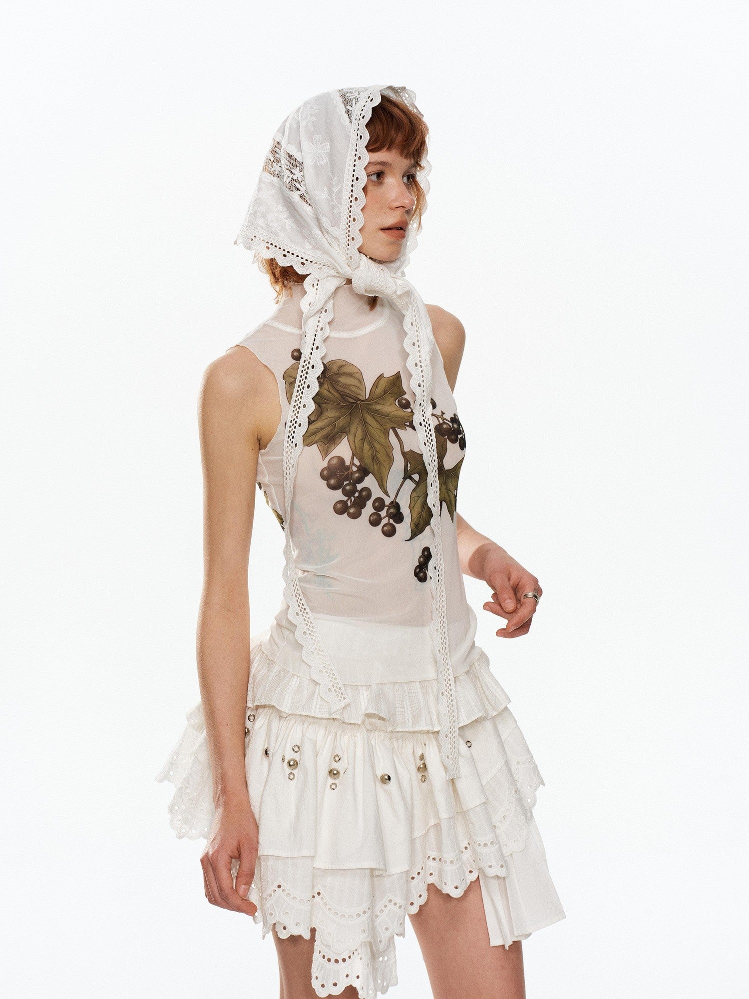 YOSHUYUKI Grape Botanical Floral Print High Neck H Silhouette Women&