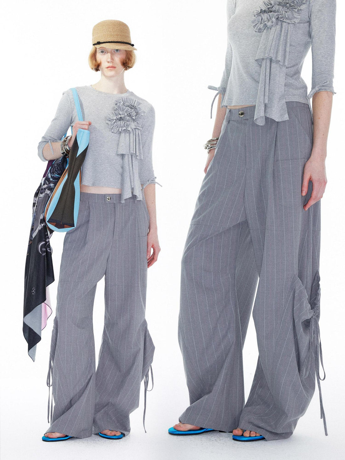 YOSHUYUKI Gray Cargo Jogger Pants With Drawstring Oversized Pockets