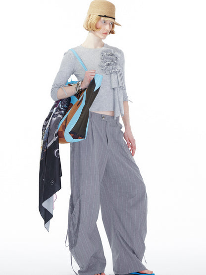 YOSHUYUKI Gray Cargo Jogger Pants With Drawstring Oversized Pockets