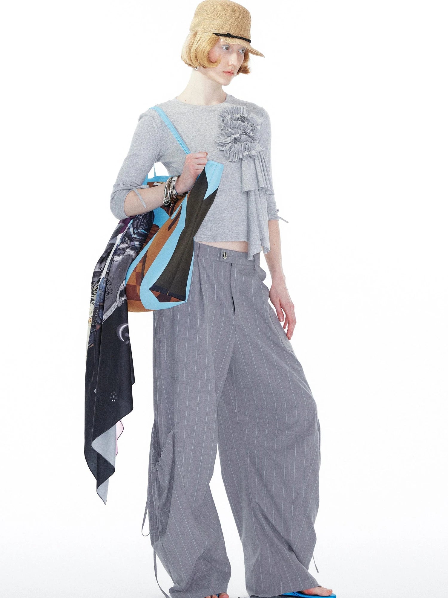 Gray Cargo Jogger Pants With Drawstring Oversized Pockets