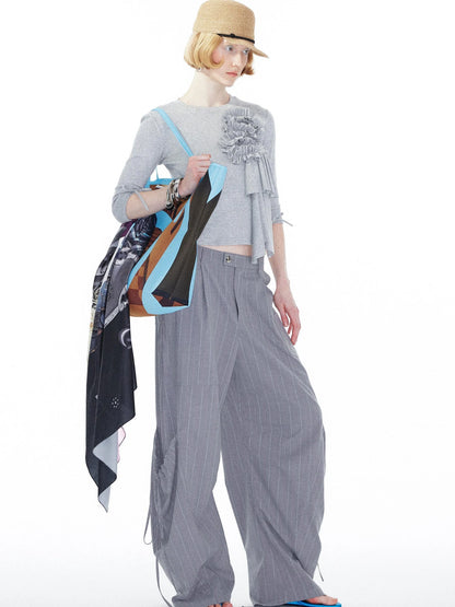 Gray Cargo Jogger Pants With Drawstring Oversized Pockets