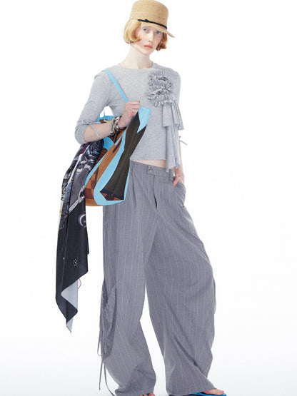 YOSHUYUKI Gray Cargo Jogger Pants With Drawstring Oversized Pockets