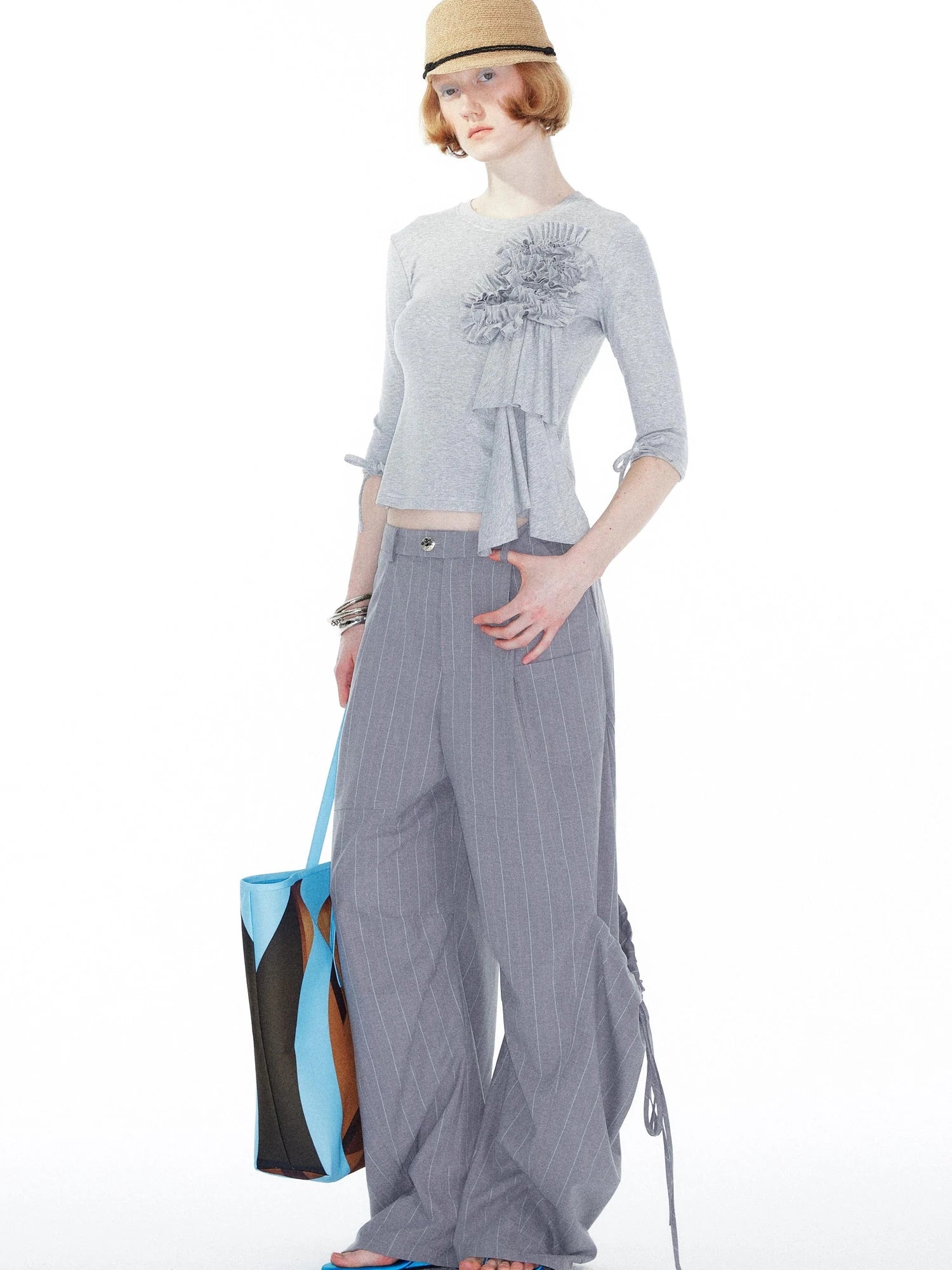 Gray Cargo Jogger Pants With Drawstring Oversized Pockets
