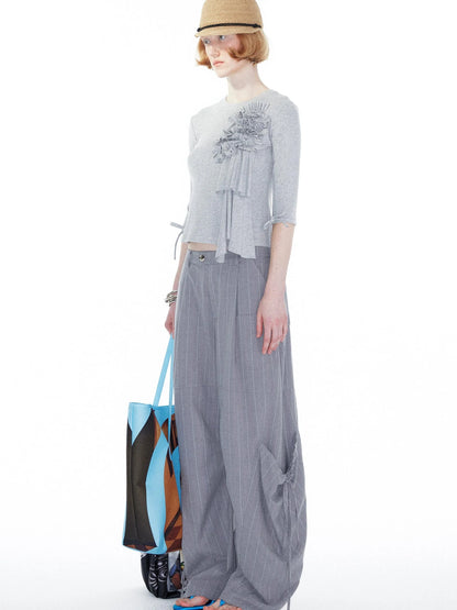 Gray Cargo Jogger Pants With Drawstring Oversized Pockets