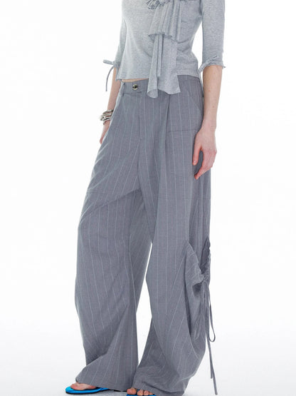 Gray Cargo Jogger Pants With Drawstring Oversized Pockets