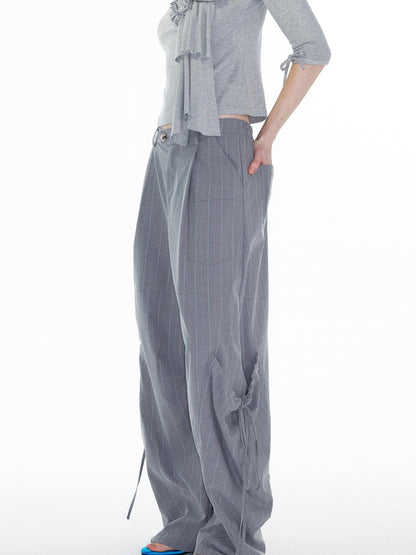 YOSHUYUKI Gray Cargo Jogger Pants With Drawstring Oversized Pockets