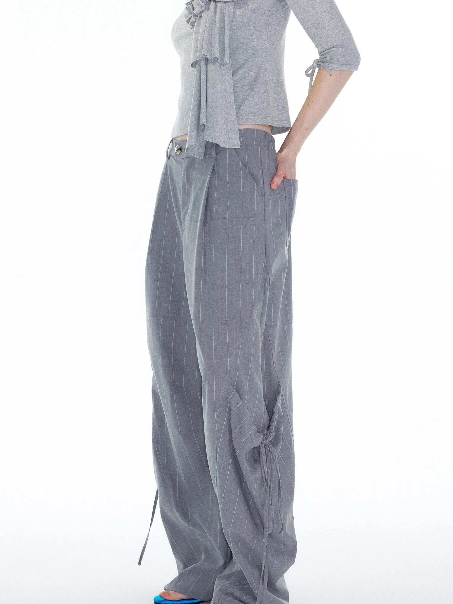 Gray Cargo Jogger Pants With Drawstring Oversized Pockets