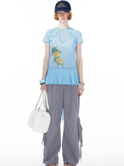 YOSHUYUKI Gray Cargo Jogger Pants With Drawstring Oversized Pockets