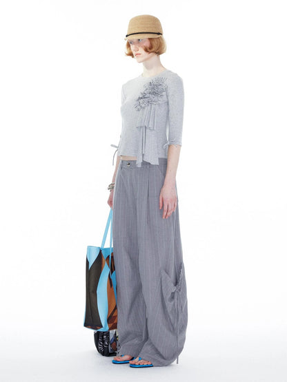 Gray Cargo Jogger Pants With Drawstring Oversized Pockets