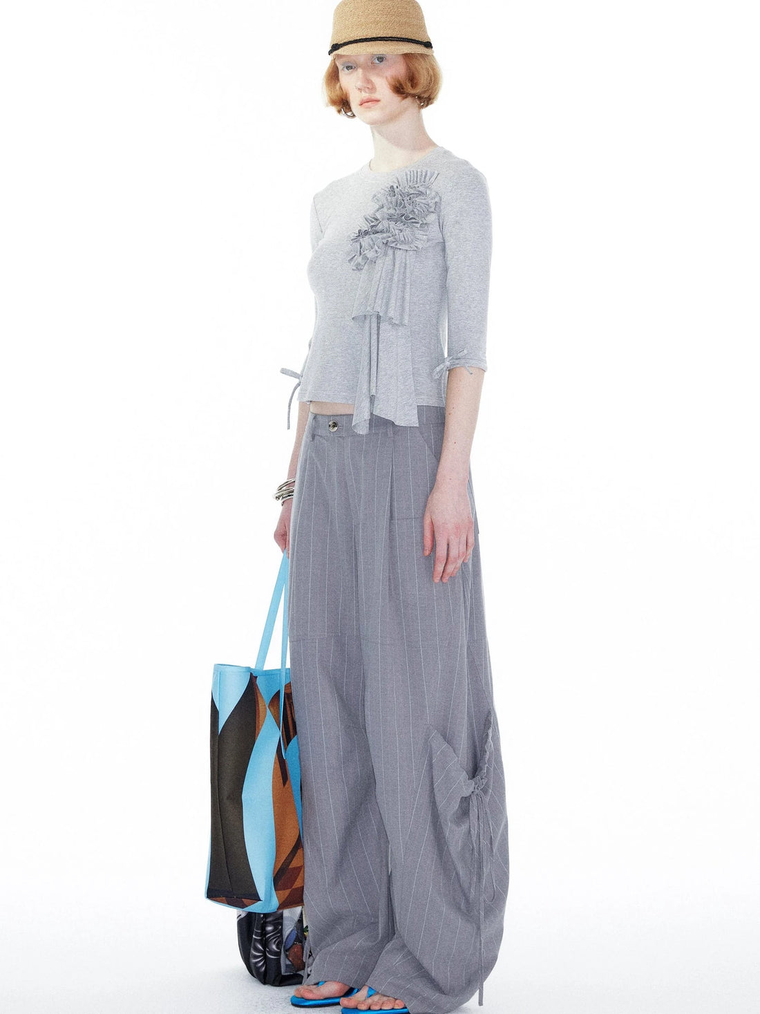 Gray Cargo Jogger Pants With Drawstring Oversized Pockets