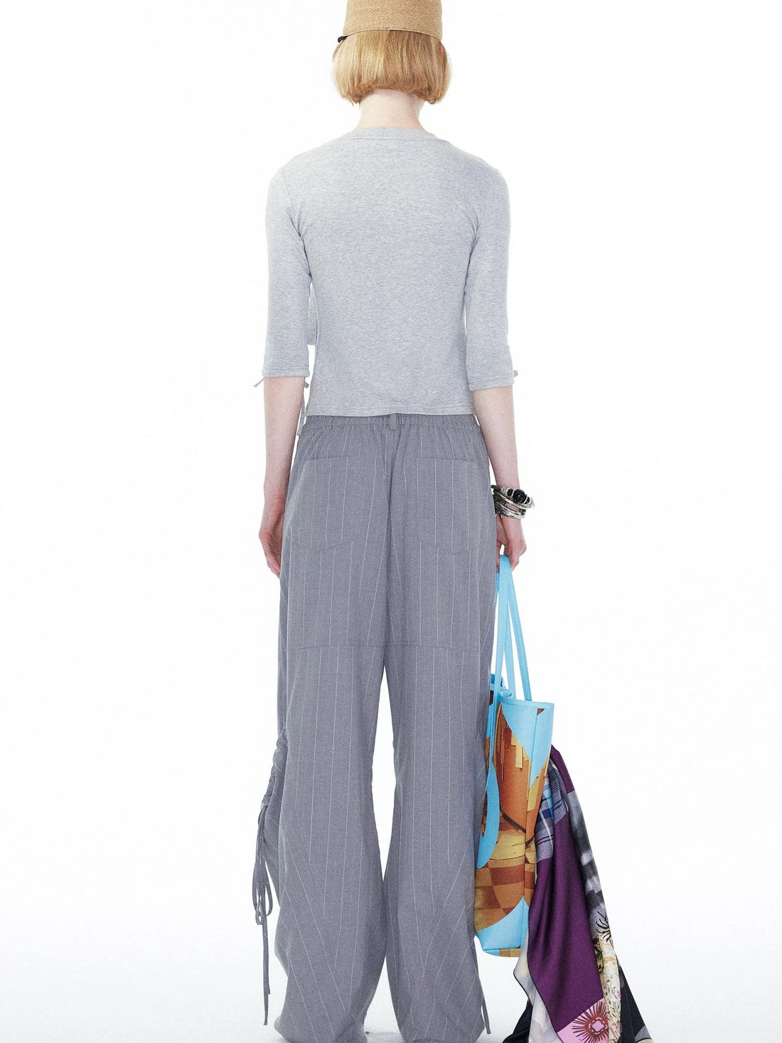 Gray Cargo Jogger Pants With Drawstring Oversized Pockets