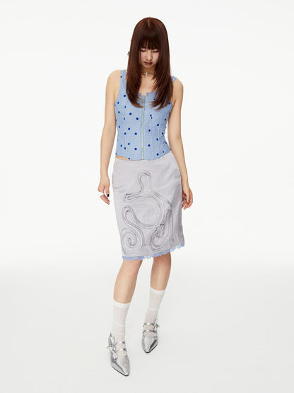 YOSHUYUKI Grey Acetate Pleated Lace Trimmed Skirt