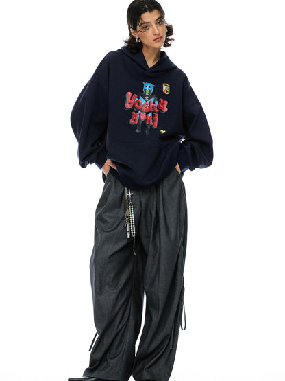 YOSHUYUKI Grey Wool Tapered Trousers With Lace Trim