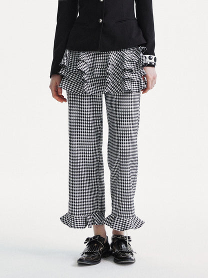 YOSHUYUKI Houndstooth High Waist Lace Trim Culottes