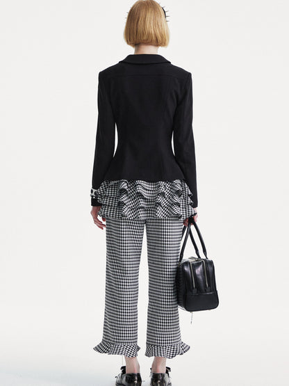 YOSHUYUKI Houndstooth High Waist Lace Trim Culottes