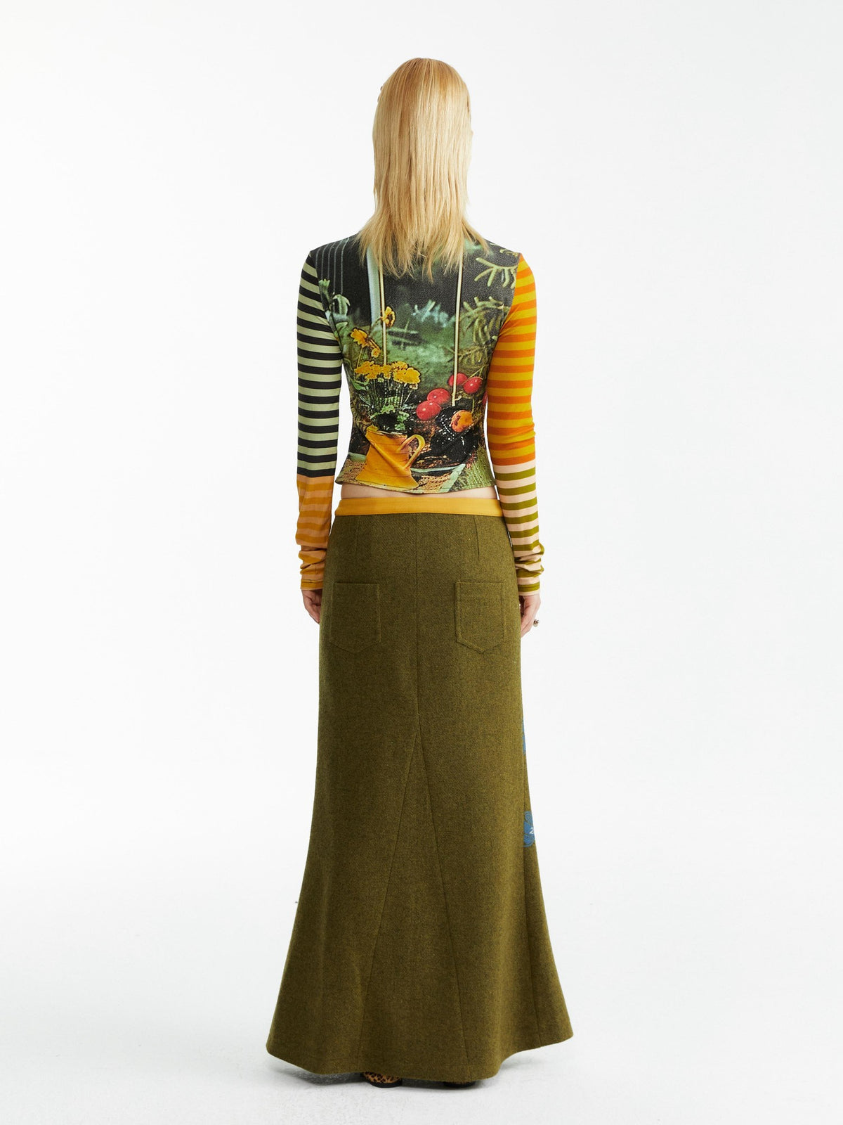 YOSHUYUKI Kitten Garden Print Striped Slim Fit Lyocell Women&