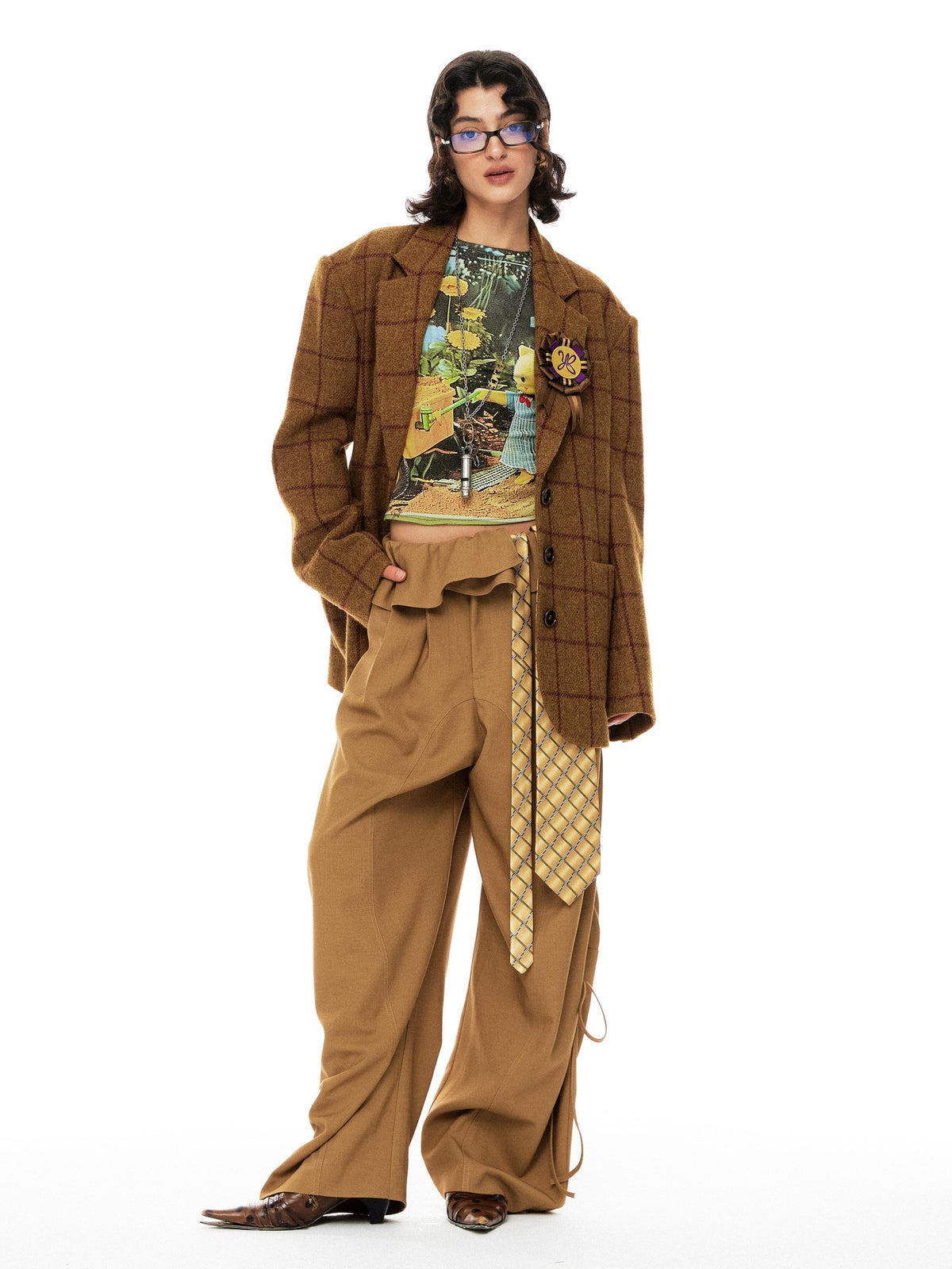 YOSHUYUKI Kitten Garden Print Striped Slim Fit Lyocell Women&