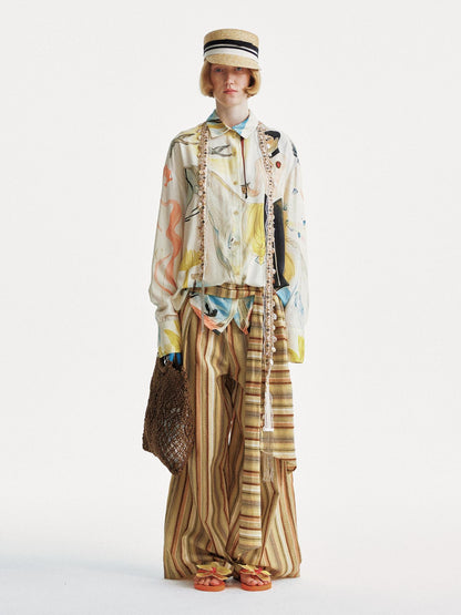 YOSHUYUKI Knight Art Print Rayon Oversize Shirt