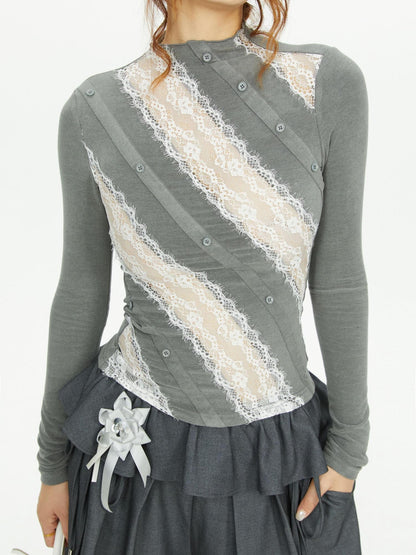 YOSHUYUKI Lace Paneled Slim Fit Women&