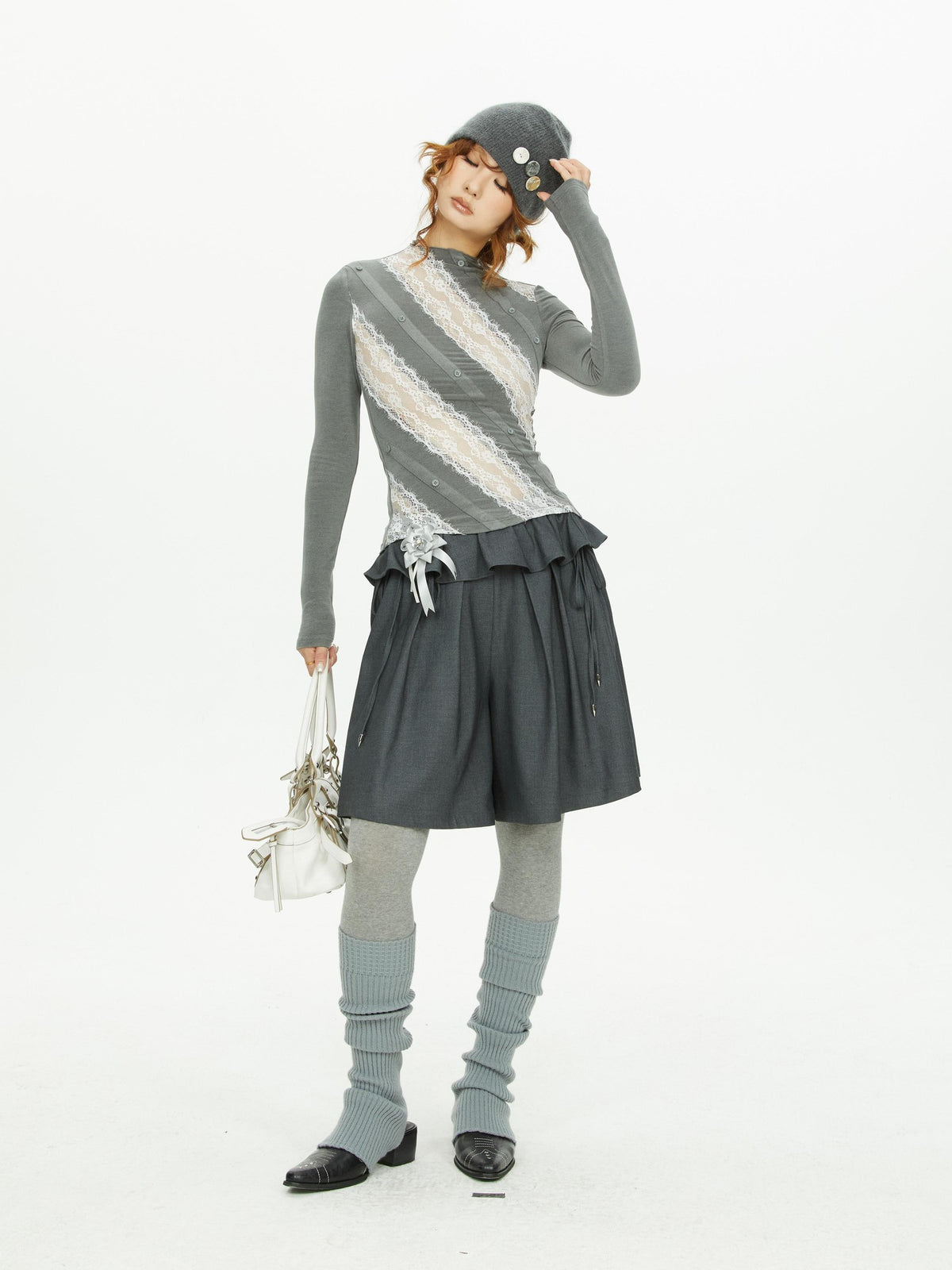 YOSHUYUKI Lace Trim Wide Leg Polyester Women&