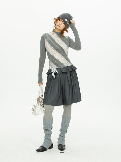 YOSHUYUKI Lace Trim Wide Leg Polyester Women&