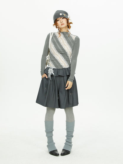 YOSHUYUKI Lace Trim Wide Leg Polyester Women&