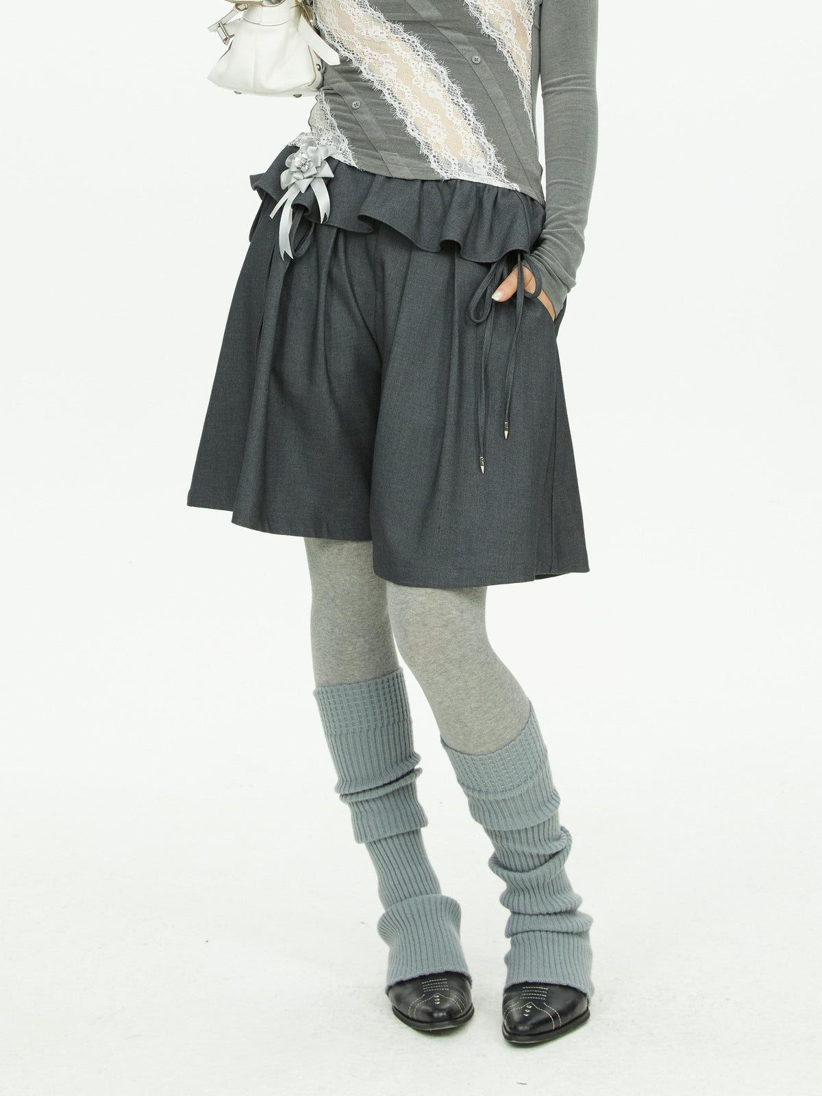 YOSHUYUKI Lace Trim Wide Leg Polyester Women&