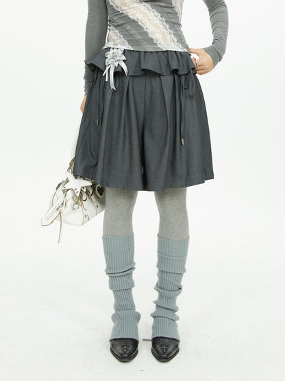 YOSHUYUKI Lace Trim Wide Leg Polyester Women&