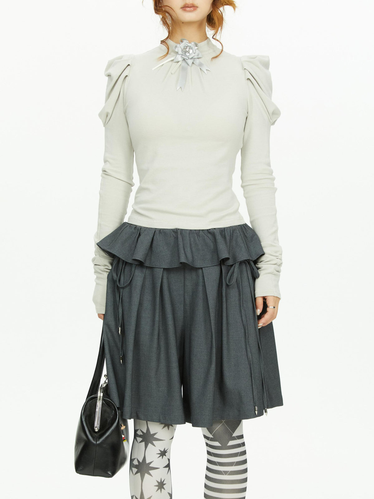 YOSHUYUKI Lace Trim Wide Leg Polyester Women&