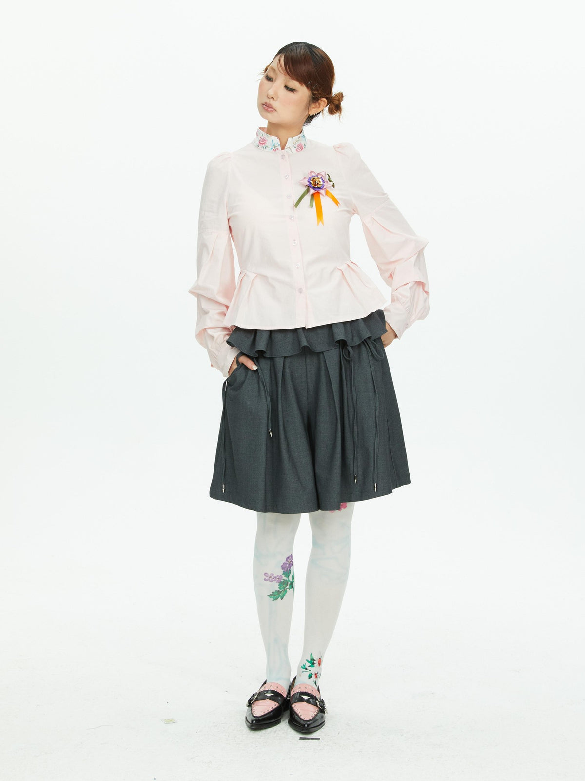 YOSHUYUKI Lace Trim Wide Leg Polyester Women&