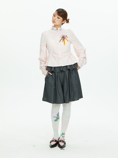YOSHUYUKI Lace Trim Wide Leg Polyester Women&