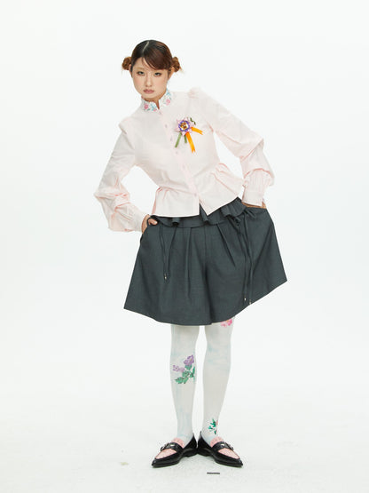 YOSHUYUKI Lace Trim Wide Leg Polyester Women&