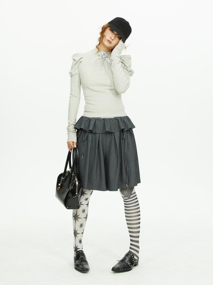 YOSHUYUKI Lace Trim Wide Leg Polyester Women&