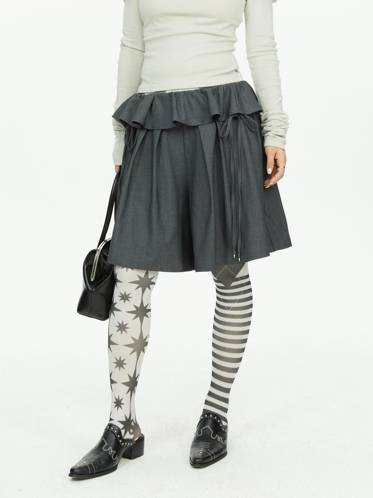 YOSHUYUKI Lace Trim Wide Leg Polyester Women&