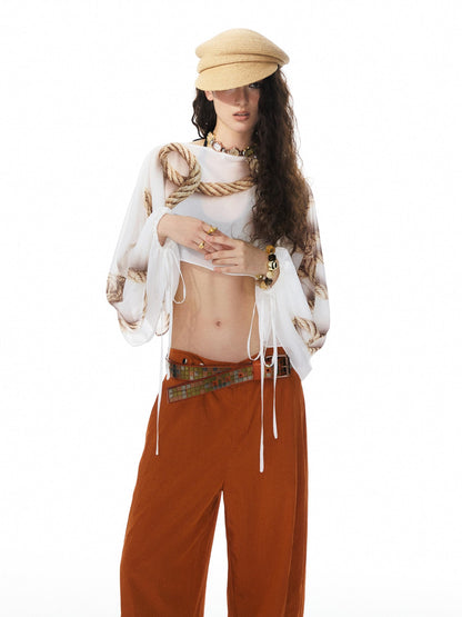 YOSHUYUKI Multicolor Music Note Print Round Neck Women&