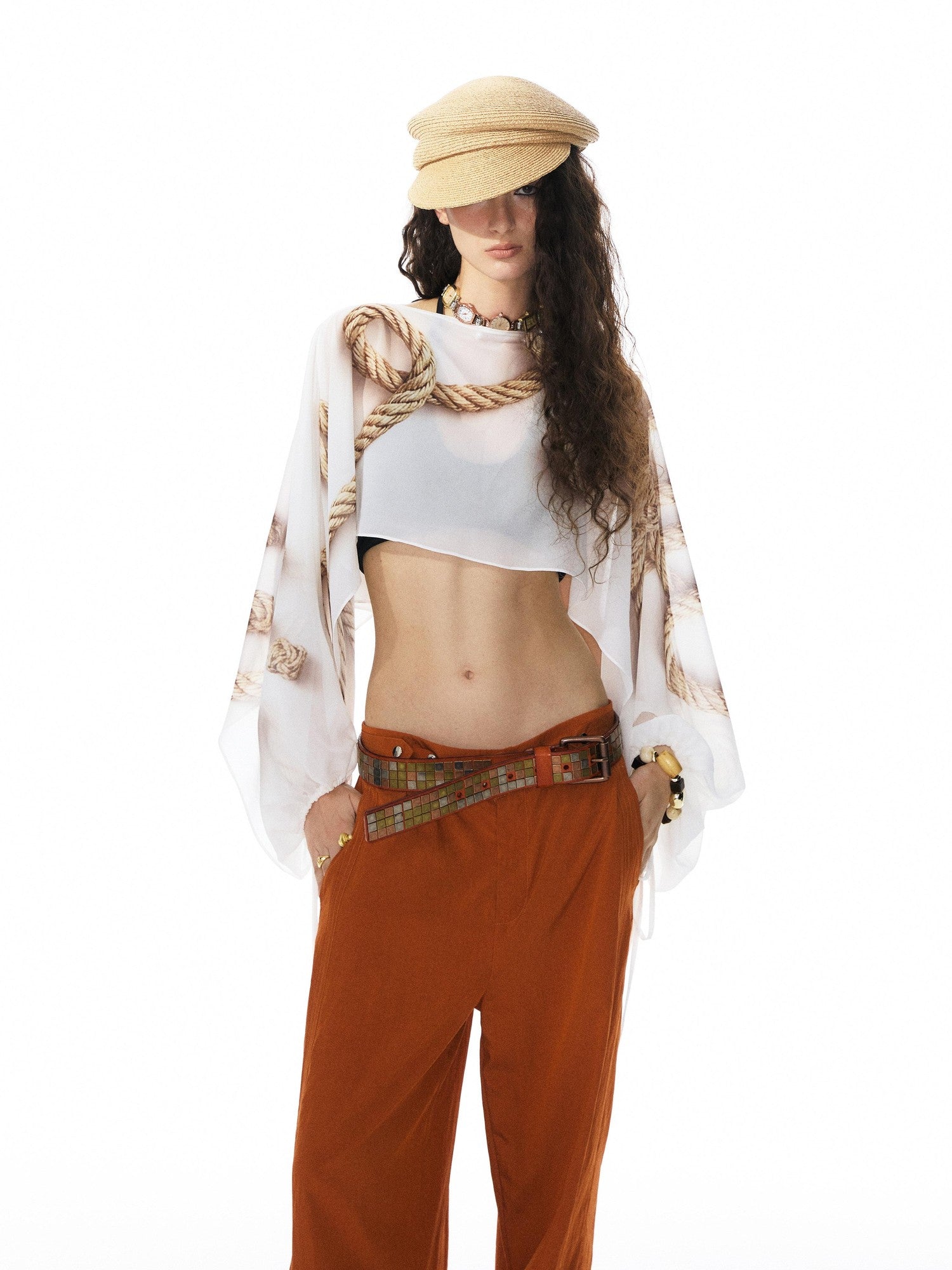 YOSHUYUKI Multicolor Music Note Print Round Neck Women&