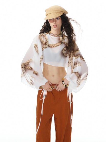 YOSHUYUKI Multicolor Music Note Print Round Neck Women&