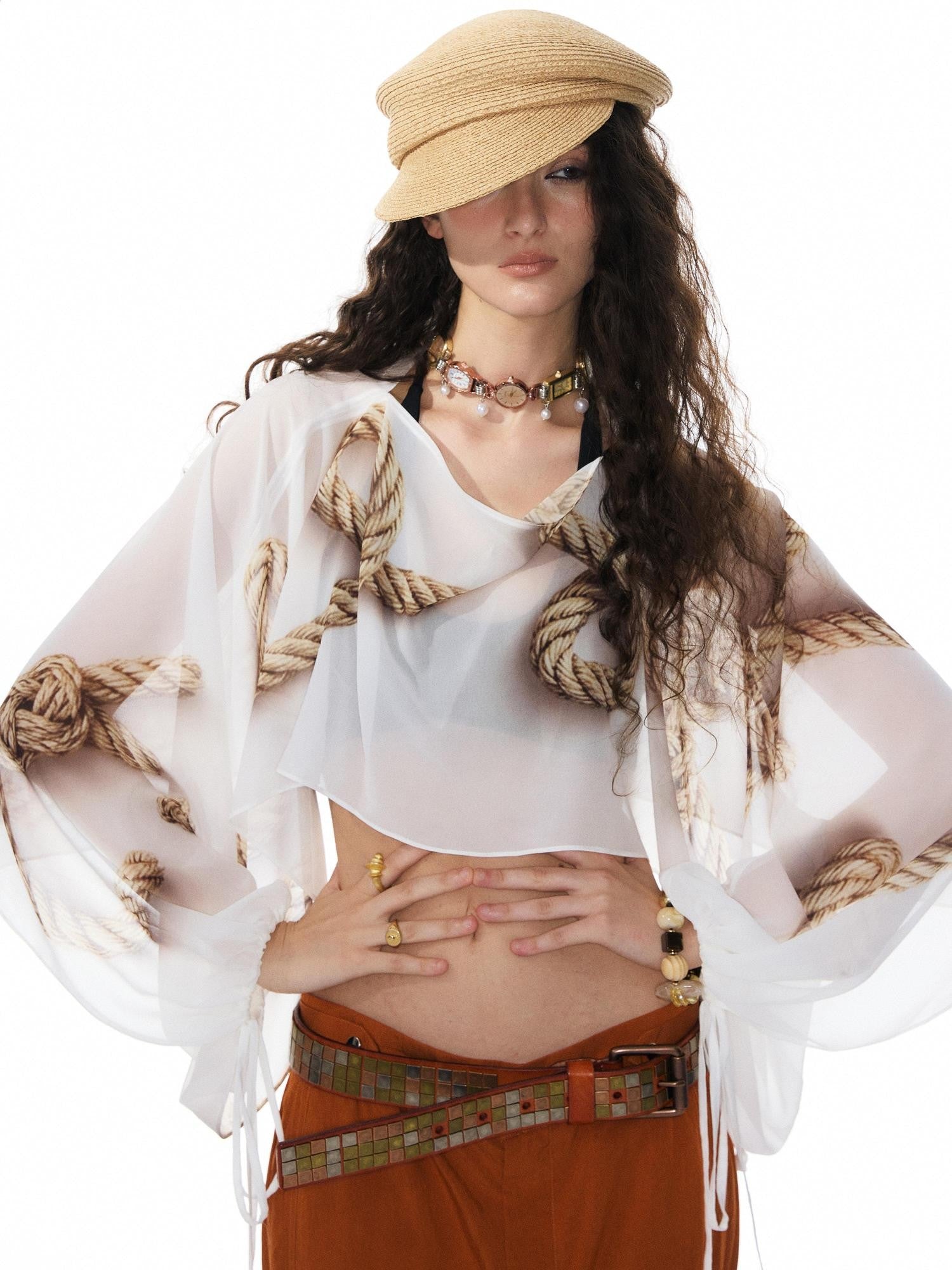 YOSHUYUKI Multicolor Music Note Print Round Neck Women&