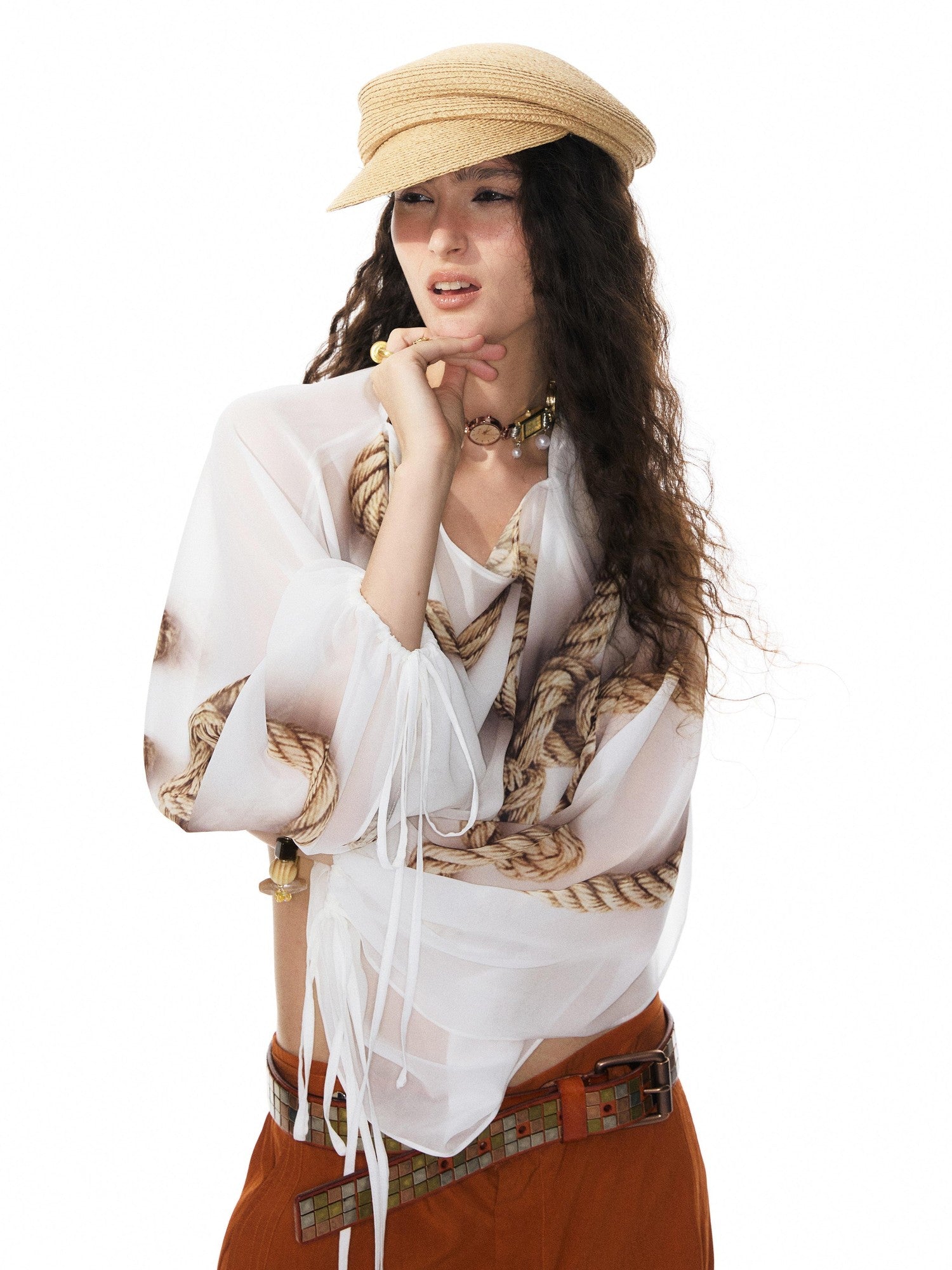 YOSHUYUKI Multicolor Music Note Print Round Neck Women&